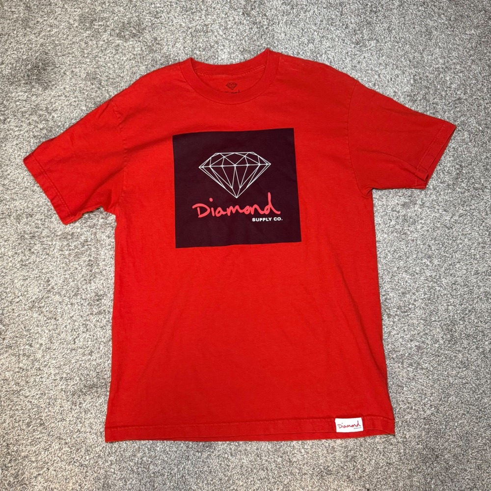 Diamond Supply Co Mens Red Graphic T-Shirt Vintage Y2K Skate Streetwear Large